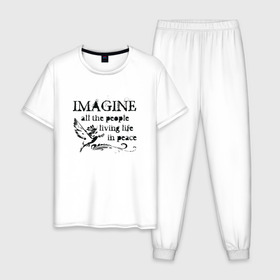 Мужская пижама хлопок с принтом Imagine , 100% хлопок | брюки и футболка прямого кроя, без карманов, на брюках мягкая резинка на поясе и по низу штанин
 | Тематика изображения на принте: john lennon | peace | the beatles