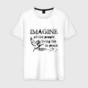 Мужская футболка хлопок с принтом Imagine , 100% хлопок | прямой крой, круглый вырез горловины, длина до линии бедер, слегка спущенное плечо. | john lennon | peace | the beatles