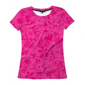 Женская футболка 3D с принтом Романтика , 100% полиэфир ( синтетическое хлопкоподобное полотно) | прямой крой, круглый вырез горловины, длина до линии бедер | нежный | розовый | узоры | цветы