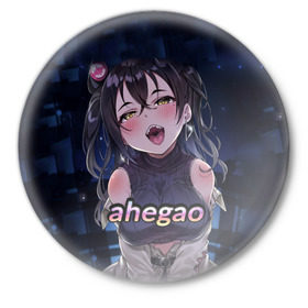 Значок с принтом AHEGAO ,  металл | круглая форма, металлическая застежка в виде булавки | ahegao | аниме | ахегао
