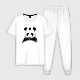 Мужская пижама хлопок с принтом Панда Панк , 100% хлопок | брюки и футболка прямого кроя, без карманов, на брюках мягкая резинка на поясе и по низу штанин
 | panda | рок
