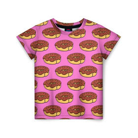 Детская футболка 3D с принтом Пончики Паттерн , 100% гипоаллергенный полиэфир | прямой крой, круглый вырез горловины, длина до линии бедер, чуть спущенное плечо, ткань немного тянется | donut | вкусный | вкусняшка | еда | пончик | розовый