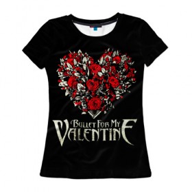 Женская футболка 3D с принтом Bullet For My Valentine , 100% полиэфир ( синтетическое хлопкоподобное полотно) | прямой крой, круглый вырез горловины, длина до линии бедер | bfmv | bullet for my valentine | metal | rock | группы | метал | музыка | рок | трэш