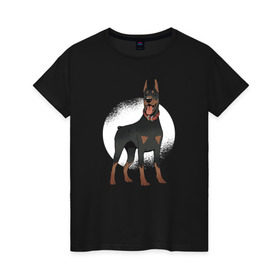 Женская футболка хлопок с принтом Доберман , 100% хлопок | прямой крой, круглый вырез горловины, длина до линии бедер, слегка спущенное плечо | doberman | dobermann | dog | доберман | собака | собаки