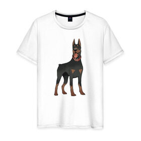 Мужская футболка хлопок с принтом Доберман , 100% хлопок | прямой крой, круглый вырез горловины, длина до линии бедер, слегка спущенное плечо. | doberman | dobermann | dog | доберман | собака | собаки