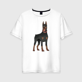 Женская футболка хлопок Oversize с принтом Доберман , 100% хлопок | свободный крой, круглый ворот, спущенный рукав, длина до линии бедер
 | doberman | dobermann | dog | доберман | собака | собаки