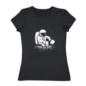 Женская футболка хлопок с принтом Как Согреться на Луне , 100% хлопок | прямой крой, круглый вырез горловины, длина до линии бедер, слегка спущенное плечо | астронавт | вселенная | звезды | космонавт | космос | луна | планета | простуда | юмор