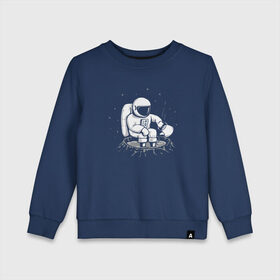 Детский свитшот хлопок с принтом Как Согреться на Луне , 100% хлопок | круглый вырез горловины, эластичные манжеты, пояс и воротник | астронавт | вселенная | звезды | космонавт | космос | луна | планета | простуда | юмор