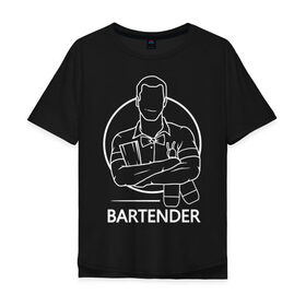 Мужская футболка хлопок Oversize с принтом Bartender , 100% хлопок | свободный крой, круглый ворот, “спинка” длиннее передней части | bar | barman | bartender | бармен | бартендер | бутылки | виски | день бармена | мужчина | надпись | подарок бармену | рисунок | человек | шейкер