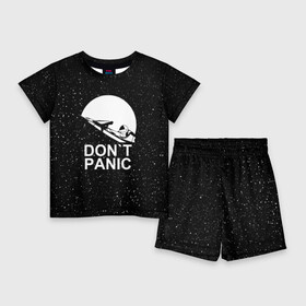 Детский костюм с шортами 3D с принтом DON T PANIC ,  |  | don t panic | elon mask | galaxy | nasa | space x | stars | галактика | звезды | знаменитости | илон маск | космос | не паникуйте
