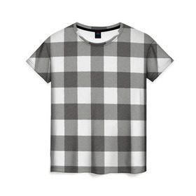Женская футболка 3D с принтом Чёрно-белая клетка велюр , 100% полиэфир ( синтетическое хлопкоподобное полотно) | прямой крой, круглый вырез горловины, длина до линии бедер | ворс | вязанный | драп | квадрат | кубики | мягкий | сетка | тёплый | шерсть