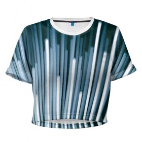 Женская футболка 3D укороченная с принтом Lights Lines , 100% полиэстер | круглая горловина, длина футболки до линии талии, рукава с отворотами | Тематика изображения на принте: abstraction | art | blue | lights | lines | white | абстракция | арт | белый | линии | свет | синий