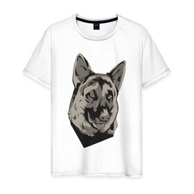 Мужская футболка хлопок с принтом Немецкая овчарка , 100% хлопок | прямой крой, круглый вырез горловины, длина до линии бедер, слегка спущенное плечо. | dog | немец | овчарка | собака | собаки