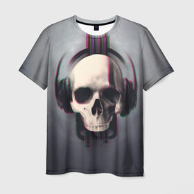 Мужская футболка 3D с принтом Skull Glitch , 100% полиэфир | прямой крой, круглый вырез горловины, длина до линии бедер | Тематика изображения на принте: dnb | glitch | skull | глитч | глич | драм | клубная | мошпит | музыка | пиратская станция | рейв | слэм | череп | электро
