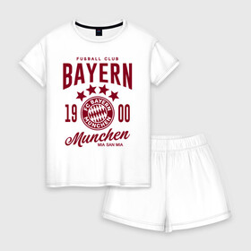 Женская пижама с шортиками хлопок с принтом Бавария , 100% хлопок | футболка прямого кроя, шорты свободные с широкой мягкой резинкой | bayern | fc bayern munchen | fcb | бавария | бундеслига | германия | мюнхенская бавария | форма | футбол | футболист | футбольная | футбольный клуб | футбольный клуб бавария мюнхен
