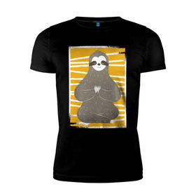 Мужская футболка премиум с принтом Ленивец Йога , 92% хлопок, 8% лайкра | приталенный силуэт, круглый вырез ворота, длина до линии бедра, короткий рукав | Тематика изображения на принте: sloth | yoga | йога | ленивец | фитнес