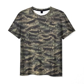 Мужская футболка 3D с принтом Камуфляж с щуками , 100% полиэфир | прямой крой, круглый вырез горловины, длина до линии бедер | камуфляж | милитари | паттерн | рыба | рыбак | рыбалка | рыбина | улов | хаки | щука