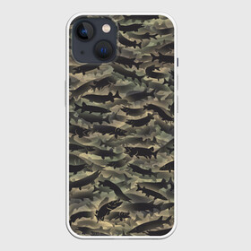 Чехол для iPhone 13 с принтом Камуфляж с щуками ,  |  | камуфляж | милитари | паттерн | рыба | рыбак | рыбалка | рыбина | улов | хаки | щука