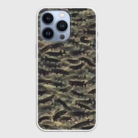 Чехол для iPhone 13 Pro с принтом Камуфляж с щуками ,  |  | камуфляж | милитари | паттерн | рыба | рыбак | рыбалка | рыбина | улов | хаки | щука