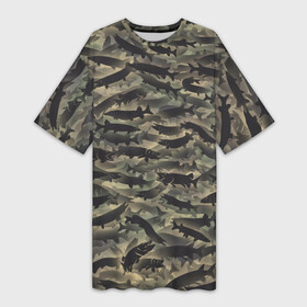 Платье-футболка 3D с принтом Камуфляж с щуками ,  |  | камуфляж | милитари | паттерн | рыба | рыбак | рыбалка | рыбина | улов | хаки | щука