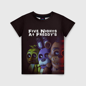 Детская футболка 3D с принтом Five Nights At Freddy`s , 100% гипоаллергенный полиэфир | прямой крой, круглый вырез горловины, длина до линии бедер, чуть спущенное плечо, ткань немного тянется | five nights at freddys | foxy | аниматроники | игра | компьютерная игра | робот | фокси | фредди | чика