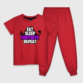 Детская пижама хлопок с принтом Eat Sleep Fortnite Repeat , 100% хлопок |  брюки и футболка прямого кроя, без карманов, на брюках мягкая резинка на поясе и по низу штанин
 | Тематика изображения на принте: eat | fortnite | game | gamer | repeat | sleep | twitch | игра | игрок | твич | форнайт | фортнайт