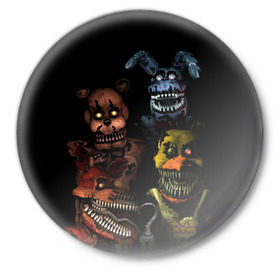 Значок с принтом Five Nights At Freddy`s ,  металл | круглая форма, металлическая застежка в виде булавки | five nights at freddys | foxy | аниматроники | игра | компьютерная игра | робот | фокси | фредди | чика