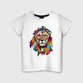 Детская футболка хлопок с принтом Lion , 100% хлопок | круглый вырез горловины, полуприлегающий силуэт, длина до линии бедер | cat | geometry | leo | lion | polygonal | wild | геометрия | дикий | животное | кот | лев | хищник | яркий