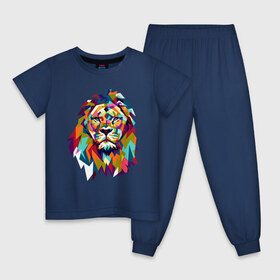 Детская пижама хлопок с принтом Lion , 100% хлопок |  брюки и футболка прямого кроя, без карманов, на брюках мягкая резинка на поясе и по низу штанин
 | cat | geometry | leo | lion | polygonal | wild | геометрия | дикий | животное | кот | лев | хищник | яркий