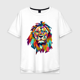 Мужская футболка хлопок Oversize с принтом Lion , 100% хлопок | свободный крой, круглый ворот, “спинка” длиннее передней части | Тематика изображения на принте: cat | geometry | leo | lion | polygonal | wild | геометрия | дикий | животное | кот | лев | хищник | яркий