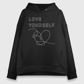 Женское худи Oversize хлопок с принтом BTS LOVE YOURSELF , френч-терри — 70% хлопок, 30% полиэстер. Мягкий теплый начес внутри —100% хлопок | боковые карманы, эластичные манжеты и нижняя кромка, капюшон на магнитной кнопке | bangtan boys | bt21 | bts | bts army | bts stickers | j hope | jimin | jin | jungkook | k pop | rap monster | rapmon | suga | v | бтс | корея | стикеры bts