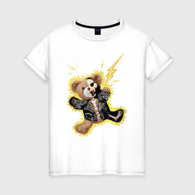 Женская футболка хлопок с принтом Electric bear , 100% хлопок | прямой крой, круглый вырез горловины, длина до линии бедер, слегка спущенное плечо | медведь | металл | мишка | молния | плюшевый мишка | рок | рокер | ток | электричество