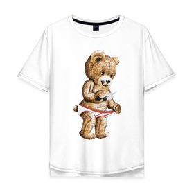 Мужская футболка хлопок Oversize с принтом Nasty bear , 100% хлопок | свободный крой, круглый ворот, “спинка” длиннее передней части | Тематика изображения на принте: медведь | мишка | плюшевый | селфи | тедди