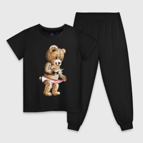 Детская пижама хлопок с принтом Nasty bear , 100% хлопок |  брюки и футболка прямого кроя, без карманов, на брюках мягкая резинка на поясе и по низу штанин
 | Тематика изображения на принте: медведь | мишка | плюшевый | селфи | тедди