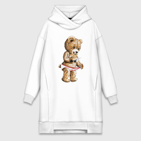 Платье-худи хлопок с принтом Nasty bear ,  |  | Тематика изображения на принте: медведь | мишка | плюшевый | селфи | тедди
