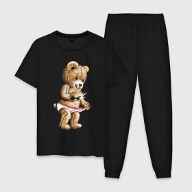 Мужская пижама хлопок с принтом Nasty bear , 100% хлопок | брюки и футболка прямого кроя, без карманов, на брюках мягкая резинка на поясе и по низу штанин
 | Тематика изображения на принте: медведь | мишка | плюшевый | селфи | тедди