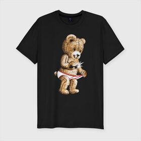 Мужская футболка премиум с принтом Nasty bear , 92% хлопок, 8% лайкра | приталенный силуэт, круглый вырез ворота, длина до линии бедра, короткий рукав | Тематика изображения на принте: медведь | мишка | плюшевый | селфи | тедди
