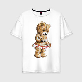 Женская футболка хлопок Oversize с принтом Nasty bear , 100% хлопок | свободный крой, круглый ворот, спущенный рукав, длина до линии бедер
 | Тематика изображения на принте: медведь | мишка | плюшевый | селфи | тедди