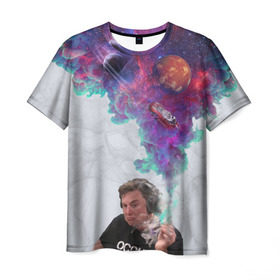 Мужская футболка 3D с принтом Илон Маск курит космос , 100% полиэфир | прямой крой, круглый вырез горловины, длина до линии бедер | elon | falcon | mars | musk | reeve | space | spascex | tesla | дым | инженер | космос | ракета