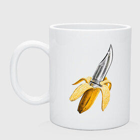 Кружка с принтом BANANA , керамика | объем — 330 мл, диаметр — 80 мм. Принт наносится на бока кружки, можно сделать два разных изображения | banana | knife | pop art | банан | нож | оружие | поп арт