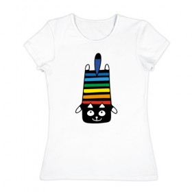 Женская футболка хлопок с принтом Rainbow cat , 100% хлопок | прямой крой, круглый вырез горловины, длина до линии бедер, слегка спущенное плечо | black | cat | cool | creative | dark | design | halloween | hype | kitten | rainbow | vanguard | авангард | дизайн | кот | котенок | кошка | креатив | круто | радуга | темный | хайп | хэллоуин | черный