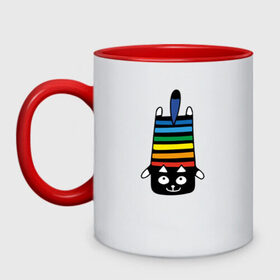 Кружка двухцветная с принтом Rainbow cat , керамика | объем — 330 мл, диаметр — 80 мм. Цветная ручка и кайма сверху, в некоторых цветах — вся внутренняя часть | black | cat | cool | creative | dark | design | halloween | hype | kitten | rainbow | vanguard | авангард | дизайн | кот | котенок | кошка | креатив | круто | радуга | темный | хайп | хэллоуин | черный