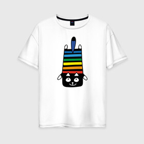 Женская футболка хлопок Oversize с принтом Rainbow cat , 100% хлопок | свободный крой, круглый ворот, спущенный рукав, длина до линии бедер
 | black | cat | cool | creative | dark | design | halloween | hype | kitten | rainbow | vanguard | авангард | дизайн | кот | котенок | кошка | креатив | круто | радуга | темный | хайп | хэллоуин | черный