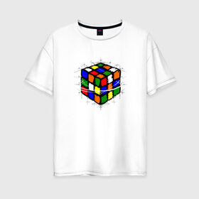 Женская футболка хлопок Oversize с принтом Кубик Рубика , 100% хлопок | свободный крой, круглый ворот, спущенный рукав, длина до линии бедер
 | mathematica | магия. формулы | математик | математика | наука | технарь
