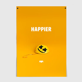 Постер с принтом Marshmello. Happier , 100% бумага
 | бумага, плотность 150 мг. Матовая, но за счет высокого коэффициента гладкости имеет небольшой блеск и дает на свету блики, но в отличии от глянцевой бумаги не покрыта лаком | christopher | comstock | dj | dotcom | friends | marshmallow | marshmello | usa | диджей | друзья | комсток | крис | маршмэллоу | продюсер | сша