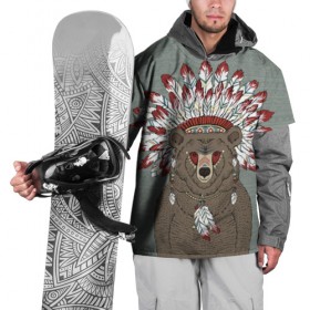 Накидка на куртку 3D с принтом Медведь индеец , 100% полиэстер |  | animal | bear | braids | feathers | in | взгляд | голова | графика | дикий | животное | индеец | ирокез | картинка | косы | красивый | крутой | лучший | медведь | мода | модный | молодёжная | орнамент | перья | природа