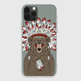 Чехол для iPhone 12 Pro Max с принтом Медведь индеец , Силикон |  | animal | bear | braids | feathers | in | взгляд | голова | графика | дикий | животное | индеец | ирокез | картинка | косы | красивый | крутой | лучший | медведь | мода | модный | молодёжная | орнамент | перья | природа