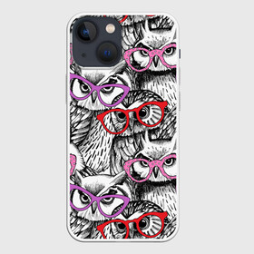 Чехол для iPhone 13 mini с принтом Совы ,  |  | Тематика изображения на принте: birds | li | night | owls | predators | red | белый | взгляд | горошек | графика | картинка | красивый | красный | крутой | лучший | мода | модный | молодёжная | ночные | очки | птицы | рисунок | розовый | сила | сиреневый