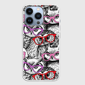 Чехол для iPhone 13 Pro с принтом Совы ,  |  | Тематика изображения на принте: birds | li | night | owls | predators | red | белый | взгляд | горошек | графика | картинка | красивый | красный | крутой | лучший | мода | модный | молодёжная | ночные | очки | птицы | рисунок | розовый | сила | сиреневый