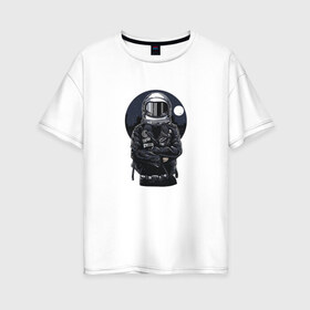 Женская футболка хлопок Oversize с принтом Biker Astronaut , 100% хлопок | свободный крой, круглый ворот, спущенный рукав, длина до линии бедер
 | астронавт | байкер | вселенная | звезды | космонавт | космос | косуха | крутой | луна | наса | рок | шлем